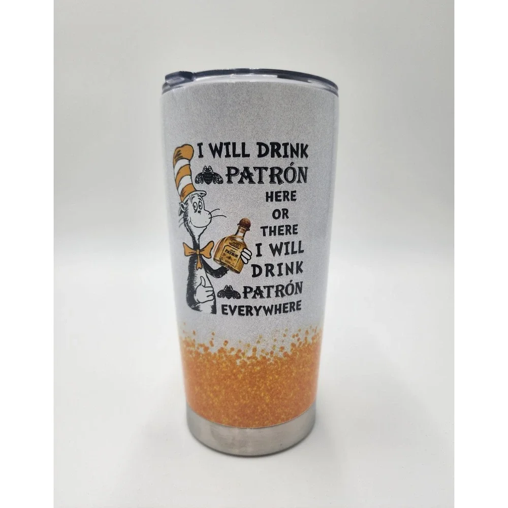 FUNNY DRINK TUMBLER CAT IN THE HAT PATRON‎ TEQUILA